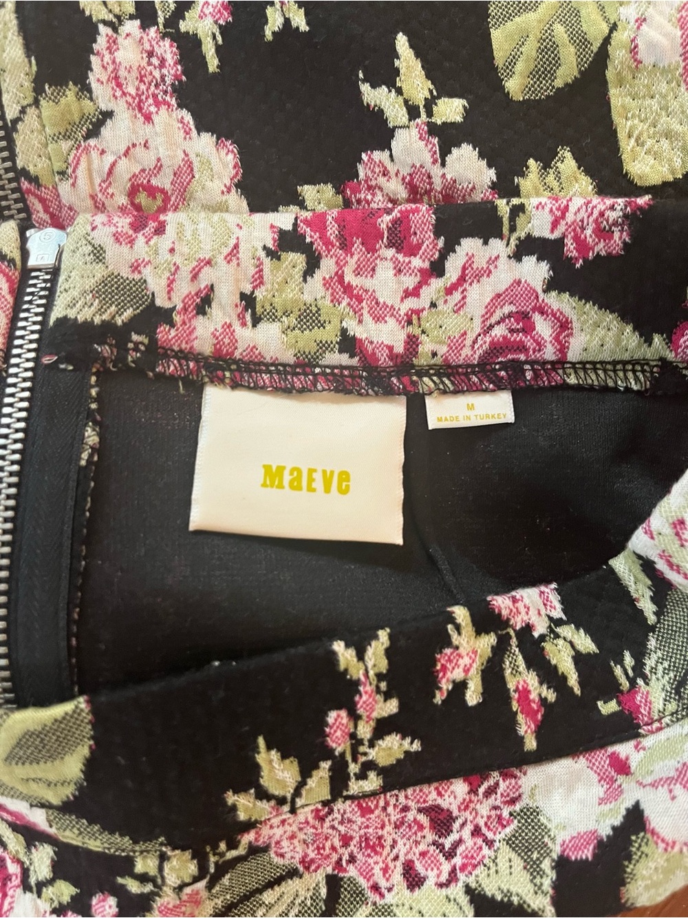 Anthropologie Maeve Floral Rose Pencil Skirt | Black Pink | M - Picture 7 of 10